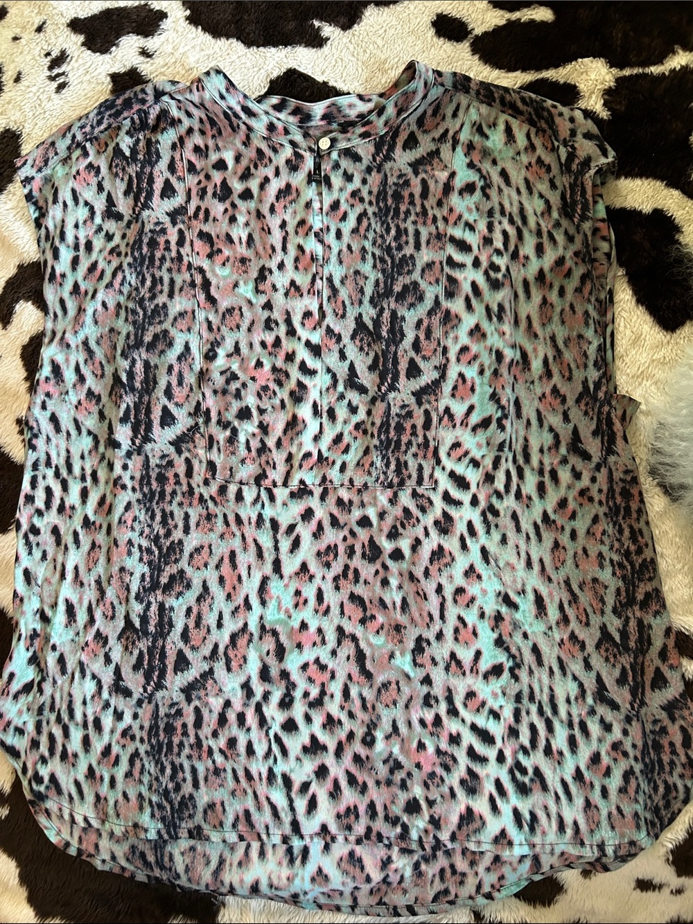 J. Crew Mint and Blush Leopard Cap Sleeve Blouse